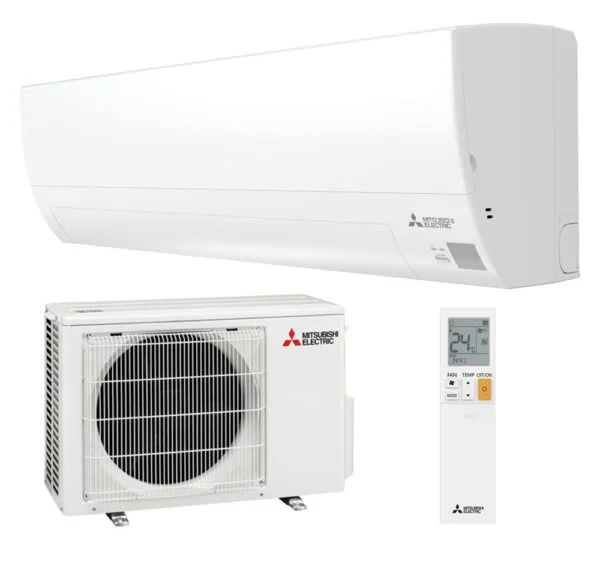 Aire acondicionado con unidad exterior y mando a distancia.
